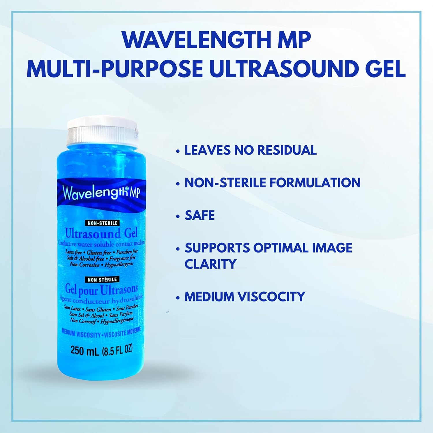 Wavelength® MP Multi-Purpose Ultrasound Gel. Hypoallergenic, Non-Greasy, Premium-Quality. Made in Canada. Transmission Gel. 250ml Bottles. (250 ml x1 Blue) - Image 6