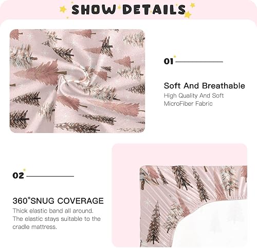 Miniatura 4 de Christmas Tree Pink Crib Sheets - Stretchy Fitted Crib Sheets for Boys Girls, Unisex Cozy Baby Crib Sheet 27 x 39 x 5 Inches