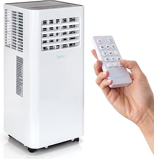 SereneLife Compact Freestanding Portable Air Conditioner - 10,000 BTU Indoor Free Standing AC Unit w/ Dehumidifier & Fan Modes For Home, Office, School & Business Rooms Up To 300 Sq. -SLPAC105W