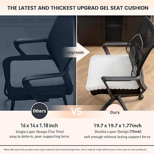 Miniatura 5 de Cojín de asiento de gel de 19.7 pulgadas, cojín súper grande y grueso para silla de oficina para sentarse durante mucho tiempo, cojín para aliviar
