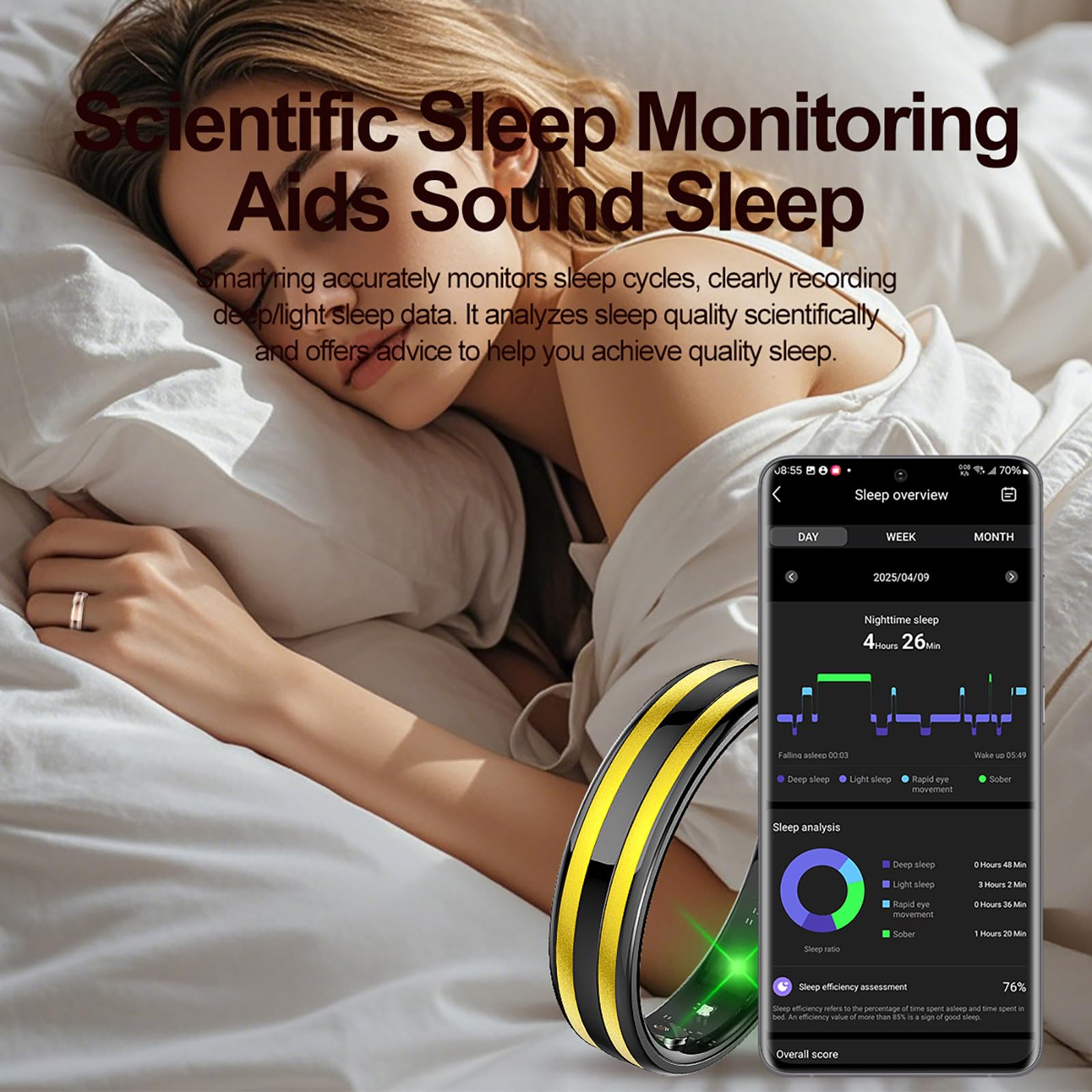 findtime Anello intelligente da uomo e da donna, sottile, per fitness, tracciamento, mestruazione, frequenza cardiaca, cardiofrequenzimetro, analisi del sonno, contapassi, gioiello per Android e iOS