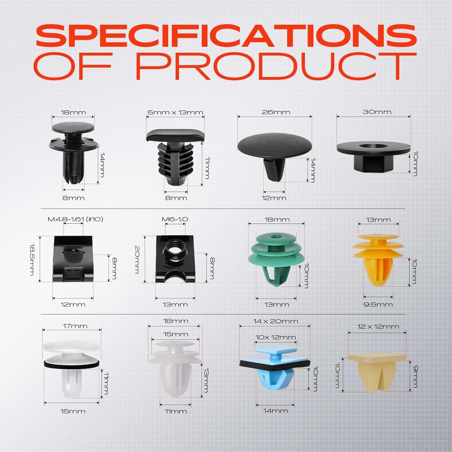 A-Premium 115 PCS Bumper Retainer Clips Plastic Rivets Push Retainer Kit 12 Sizes 26.4oz Fender Hood Door Trim Panel Clips Compatible with Hyundai Elantra, Tucson & Kia Forte, Sportage, w/Removal Tool