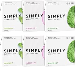SIMPLY Gum | Dental Gum | Xylitol Chewing Gum- Sugar Free | Variety Pack- Bubblegum, Peppermint, Spearmint | Pack of Six (90 Pieces Total) | Synthetic Plastic Free + Sugar Free + Aspartame Free