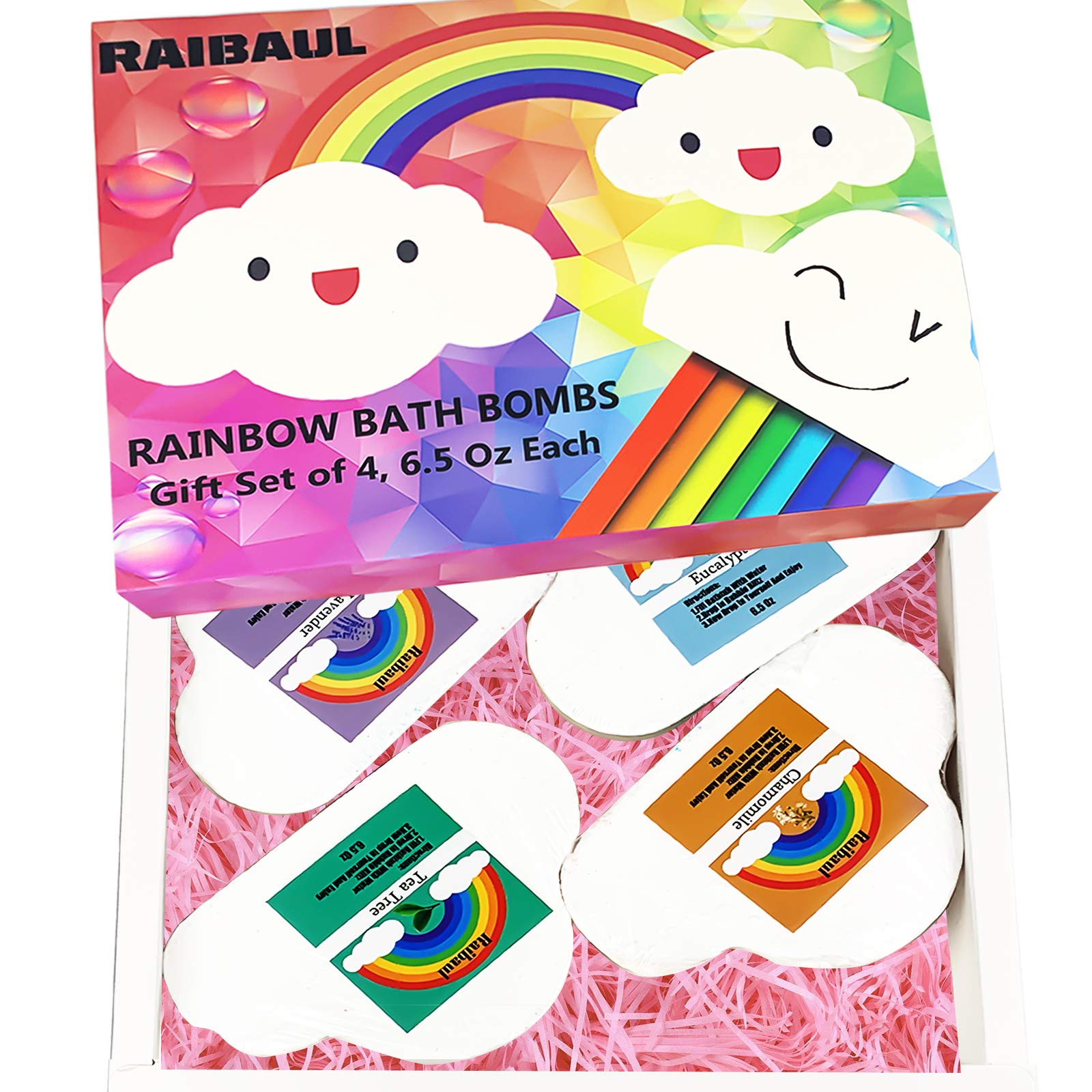 Rainbow Bath Bomb Set, 4 Large 6.5oz Rainbow Cloud Bath Bombs Rich in Essential Natural Essential Oils, Shea Butter, SPA Bubble Fizzies, Natural & Organic Bath Bombs Gift Set for Women, Kids