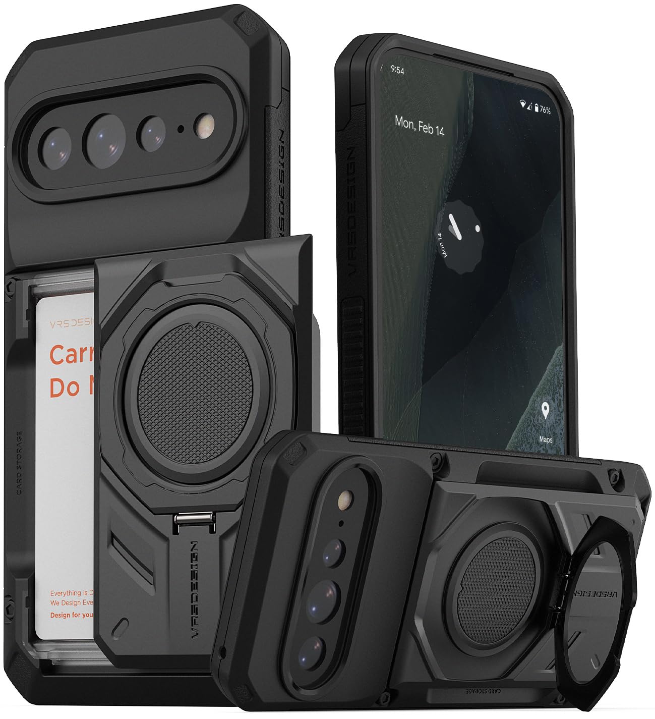 VRS DESIGN Damda Glide Hybrid per Pixel 11 Pro XL - Nero Opaco | Nessuna ricarica wireless | Custodia a portafoglio magnetica | Conserva 3-4 carte