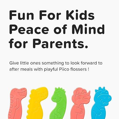 Miniatura 6 de Piico Hilo dental sin sabor para niños, sin flúor, doble línea, púas de hilo dental - Cuidado bucal divertido en diseño de varillas de hilo dental
