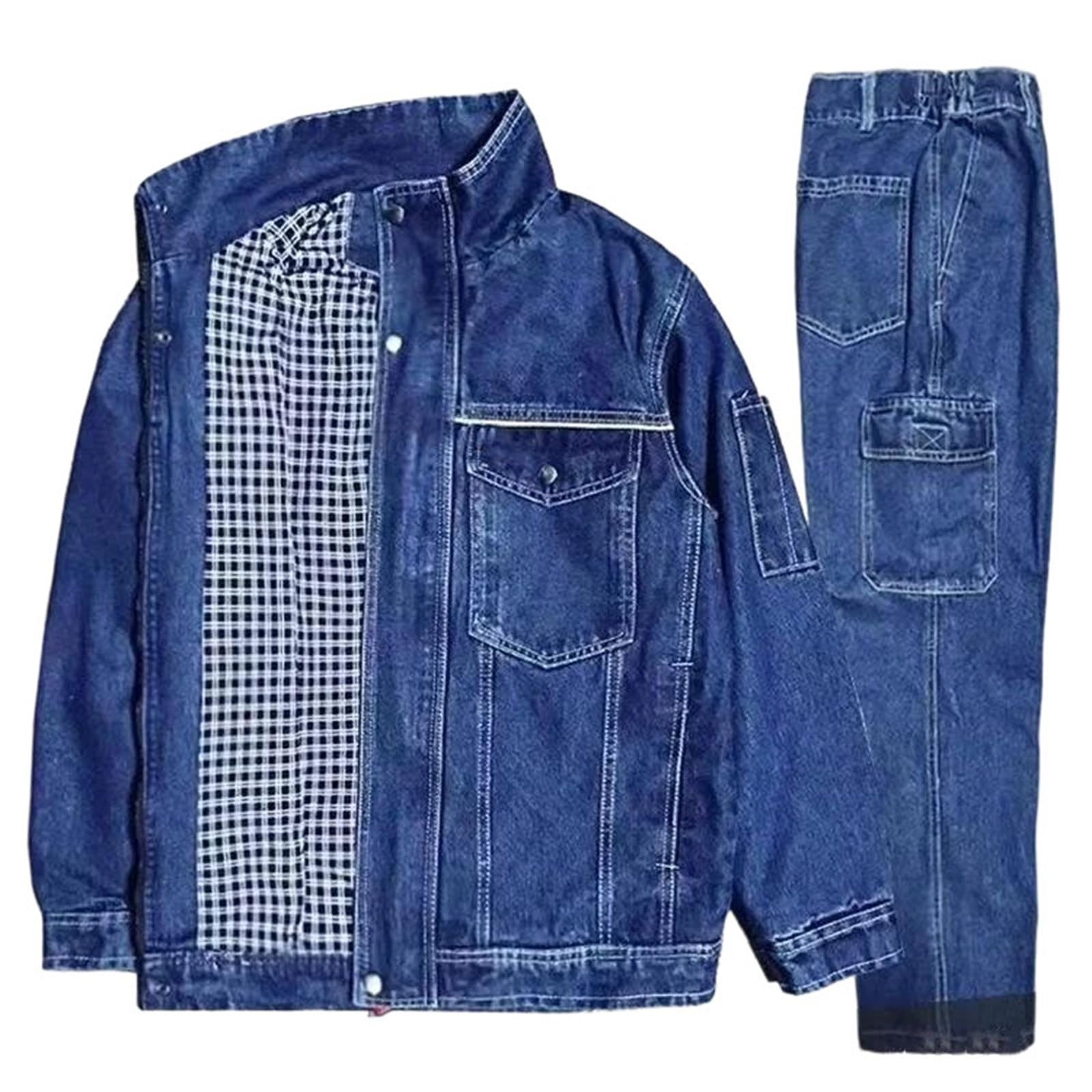 Conjunto de chaqueta vaquera bordada para hombre y jeans sueltos, atuendo casual para primavera, otoño, hip hop, estilo callejero