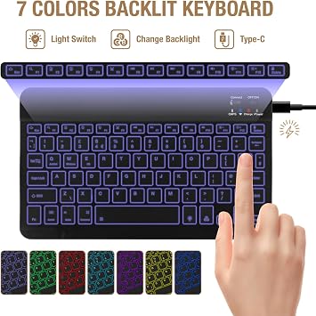 MAYPHY Backlit Keyboard Case with Mouse for Samsung Galaxy Tab A11 Plus, Tab A9 Plus 5G 11 Inch, 7-Color Detachable Keyboard Case for Samsung Galaxy Tab A11+ A9+, with S-Pen Holder, UK Layout, Black