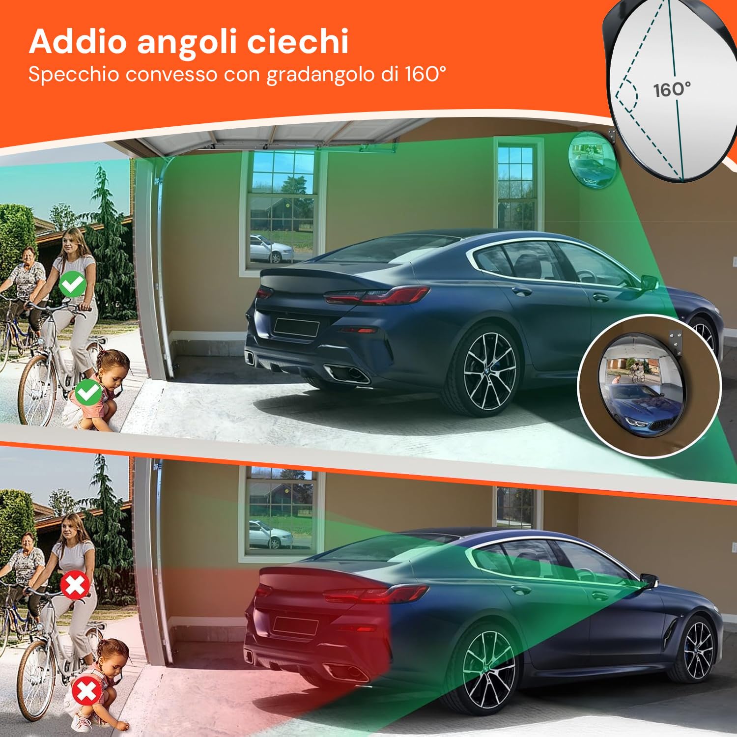 Avilia Specchio Grandangolare 160° per Manovre - 30 cm, Convesso, in Polipropilene e Vetro Infrangibile - Ideale per Sicurezza in Garage, Negozi e Aree di Servizio - Montaggio Facile e Versatile