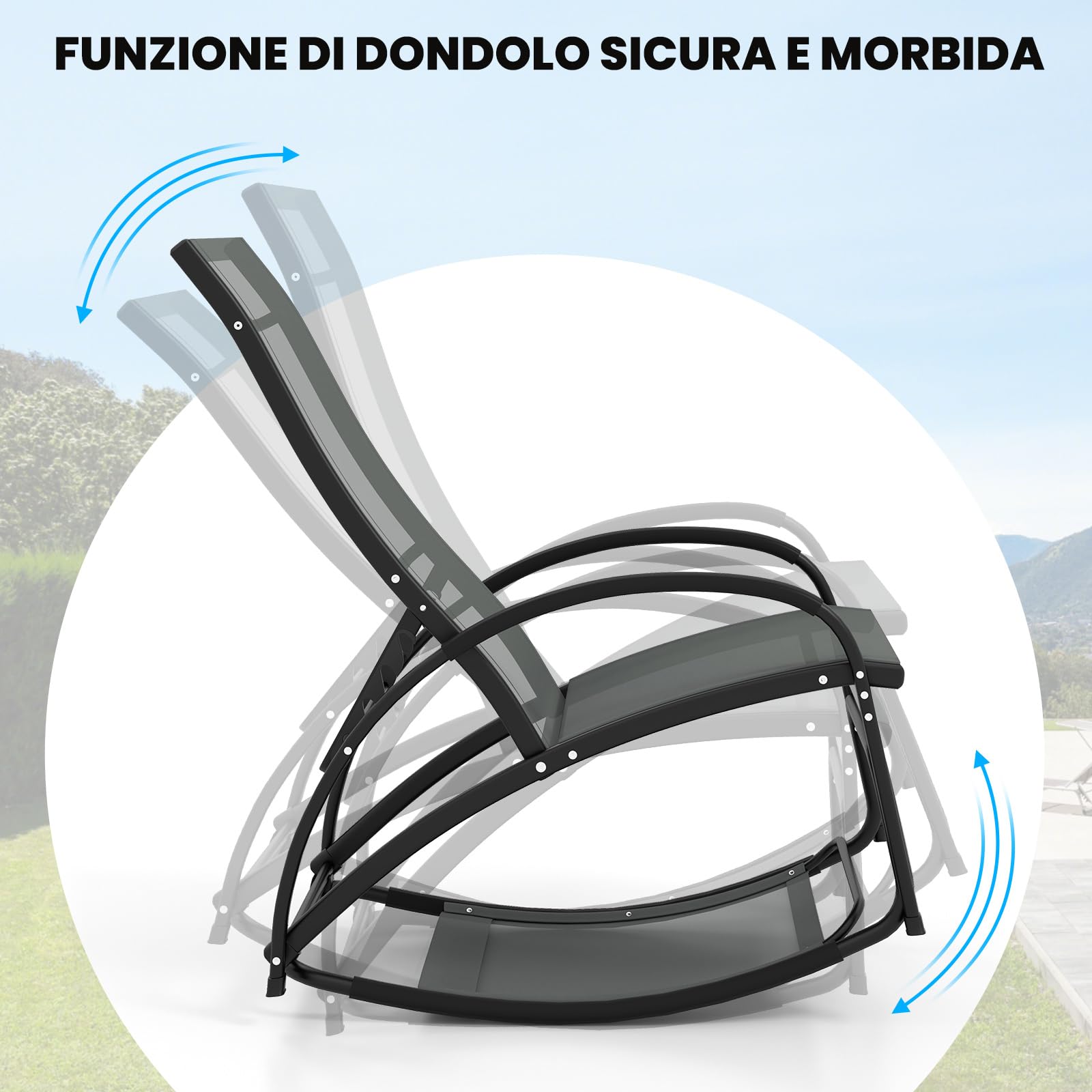 Sedie A Dondolo Da Giardino COSTWAY - Set Di 2, In Textilene Traspirante, Portata 150 Kg, Marrone - Foto 11