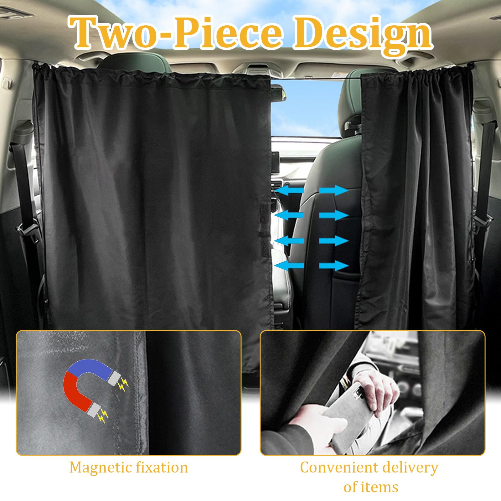 HEKOBAG Cortinas divisoras de privacidad para coche, 180 x 100 cm, cortina opaca de doble capa para asiento de coche, cortina de división delantera y trasera, divisor extraíble para coche y camping