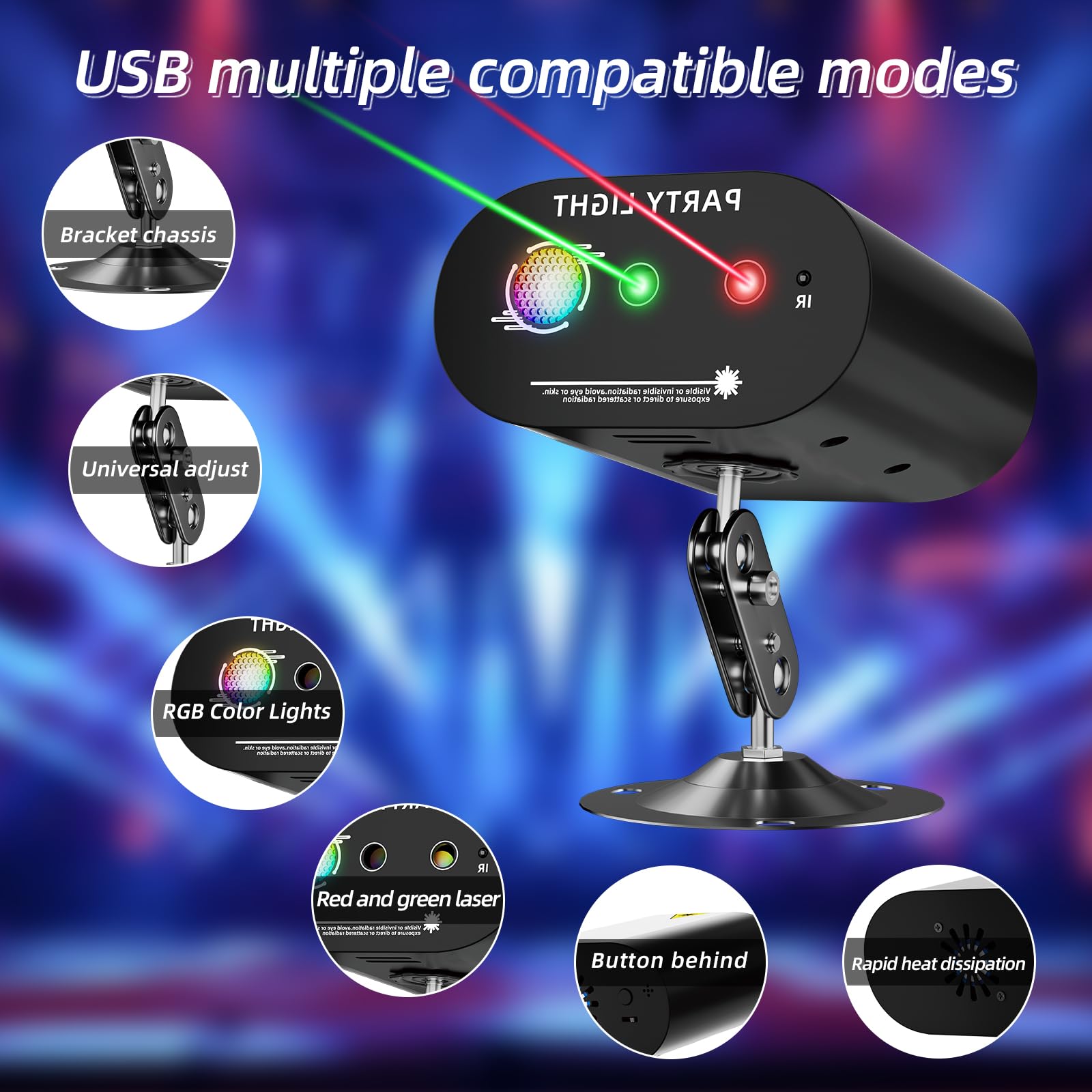 Bola de discoteca para DJ, luz estroboscópica LED para escenarios, proyector de luz, ideal para fiestas navideñas/raves/clubes/bares/decoración del hogar, regalos de cumpleaños y fiestas.