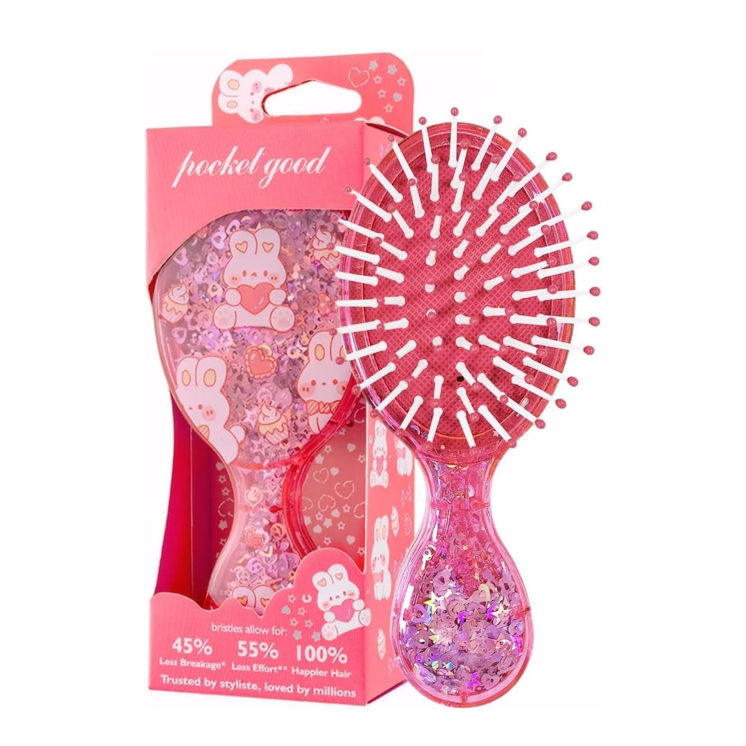 Kitty Kids Hair Brush for Girls Glitter Handle, Soft Air Cushion Scalp Massager Comb, Anti-Static Detangling Hair Comb for Curly Straight Wet Dry Hair, Cute Cartoon Styling Brush for Children (PINK)-image-42