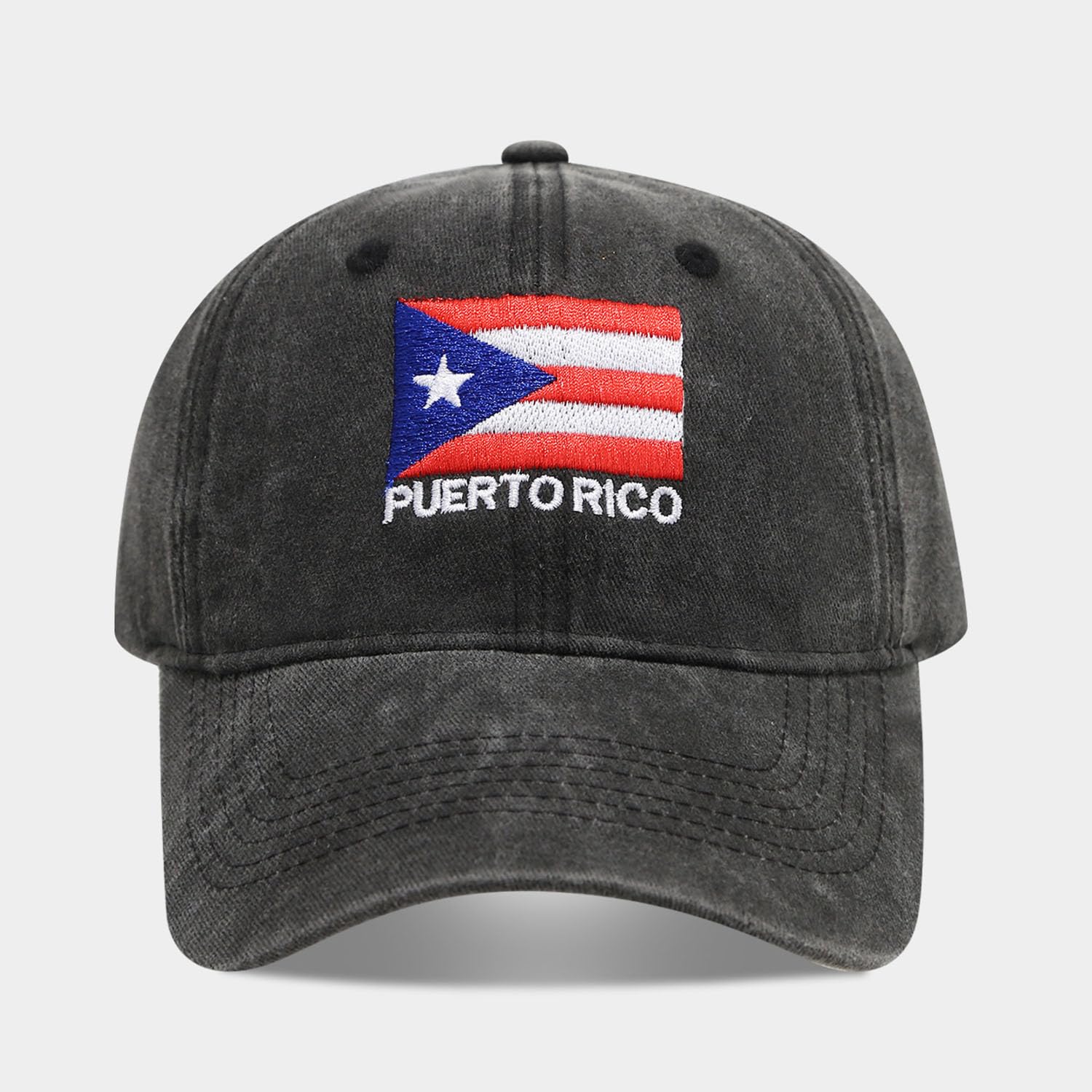 YAZVNTO Puerto Rico Flag Embroidered Baseball Cap Vintage Washed Cotton Adjustable Sports Hat Country Flag Sun Protection Casual Outdoor Cap for Men Women