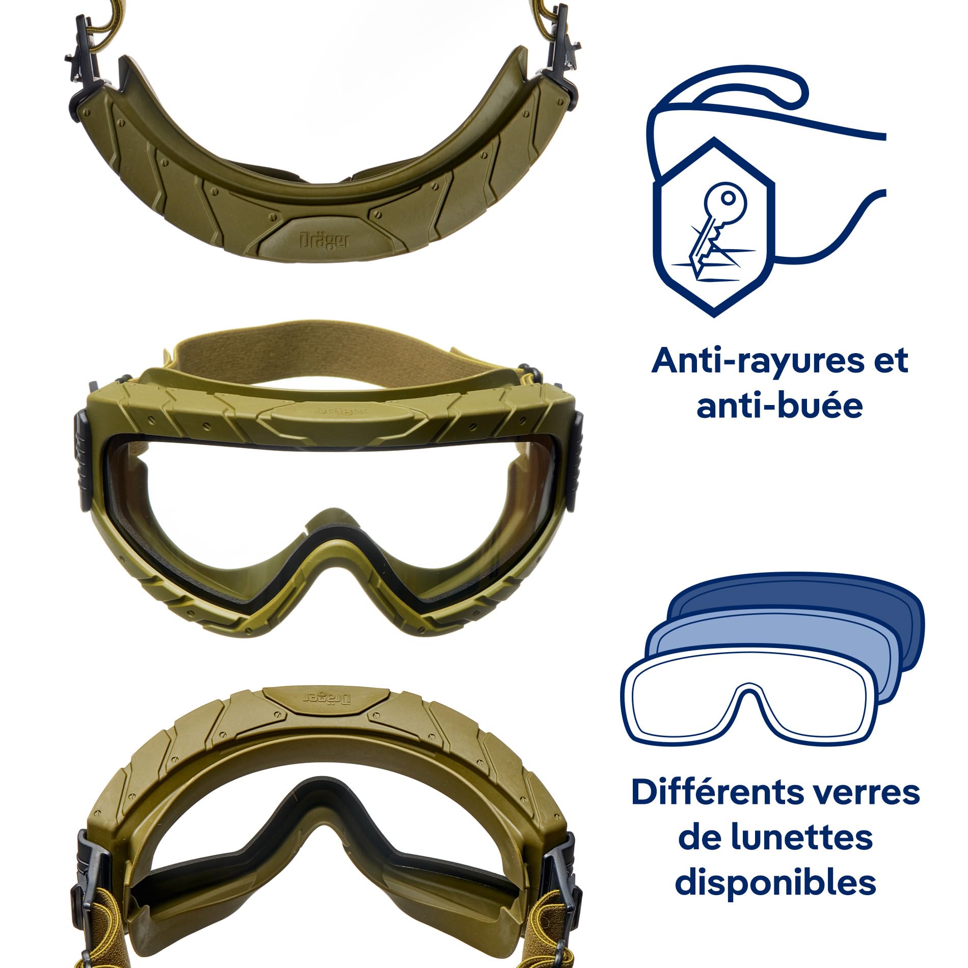 Dräger X-pect 4800 & 4900 Lunettes-masque anti-buée anti-poussière Oculaire polycarbonate incassable résistant aux rayures