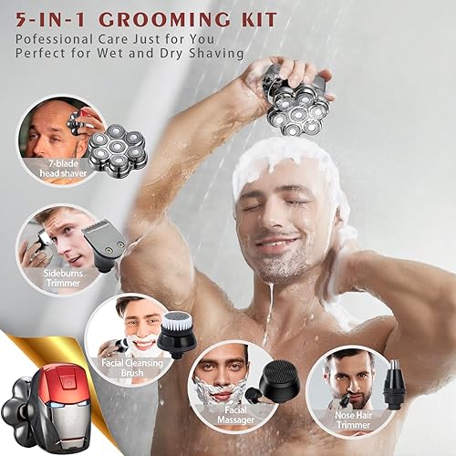 Miniatura 3 de Afeitadoras de cabeza 2025 para hombres calvos maquinilla de afeitar eléctrica 5 en 1 kit de aseo impermeable para hombres calvos