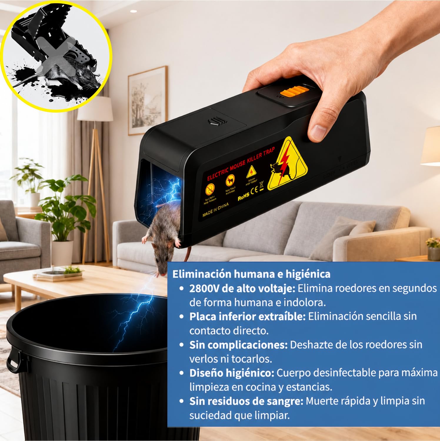 Rattenfalle Elektrisch, Electric Rat Trap, Elektrische Mausefalle mit Großem Einlass, High Voltage 2800 V für Mäuse und Ratten, Sofortige und Schmerzlose Bekämpfung, Wiederverwendbar
