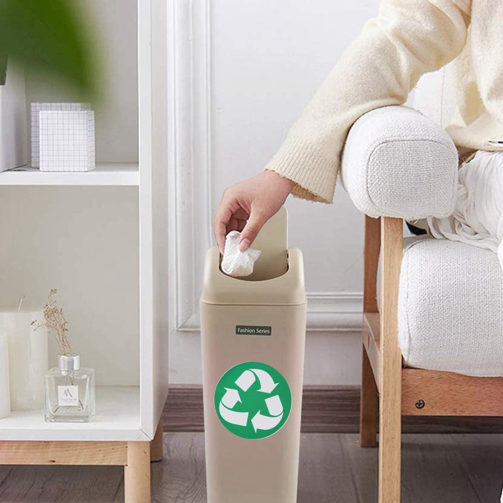Autocollant de Recyclage HERCHR, Pack de 18 Autocollants Vinyle pour Poubelle Intérieur Extérieur