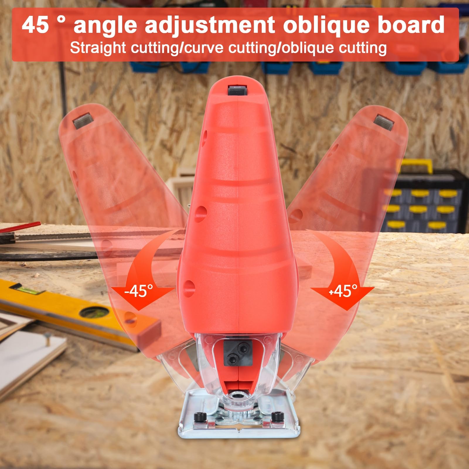 Scie sauteuse, outil de scie sauteuse électrique filaire, 4 réglages rouleau guidage, 3000 SPM, coupe-bois pour la coupe du bois, métal et plastique, 10 lames, 6 vitesses variables, en bi
