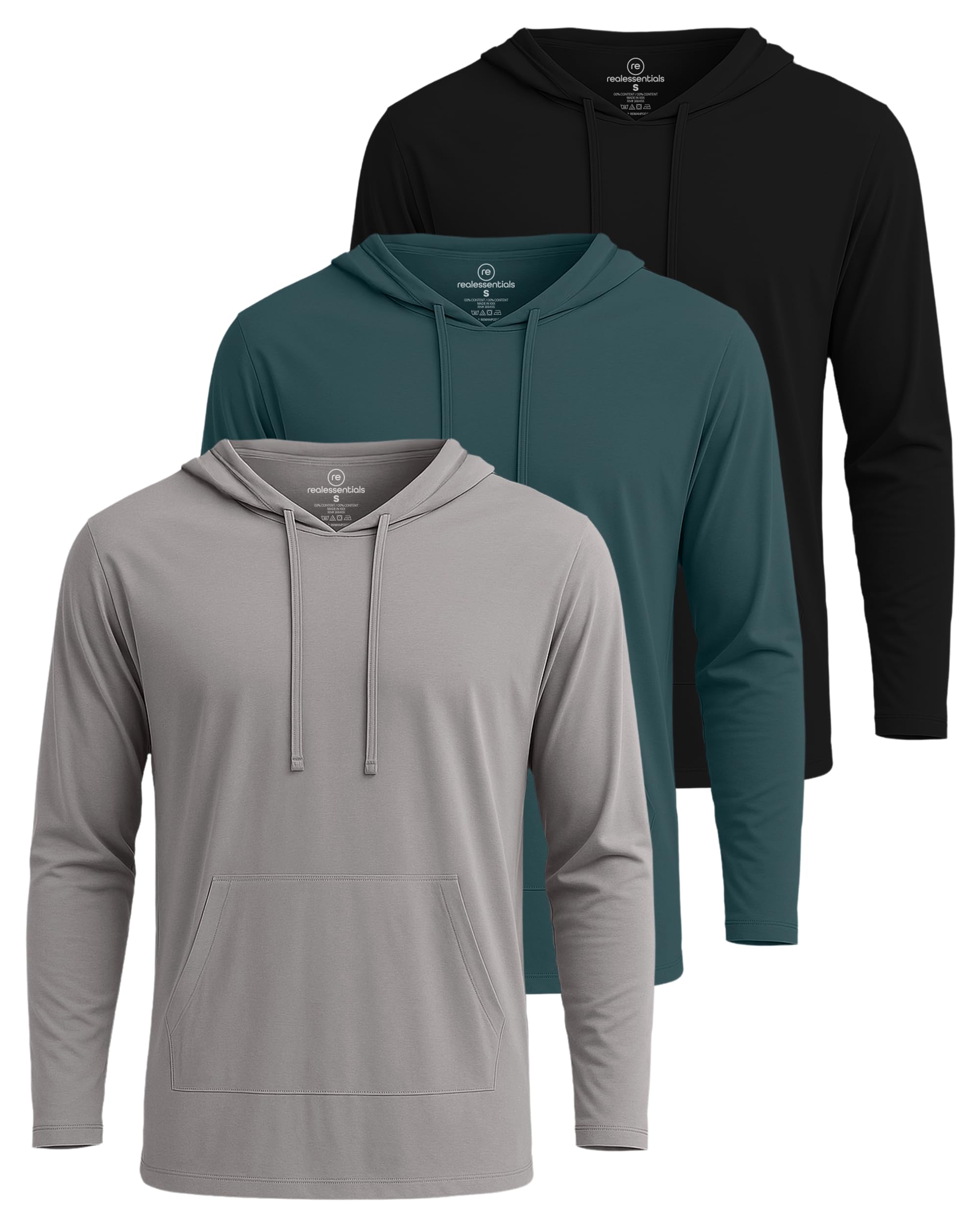 Real Essentials 3 Pack: Men's Cotton Lightweight Pullover Hoodie (Second Variant)
