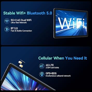 Tablet 10 Inch Android 14 Tablet 2025 Newest Octa-Core Tableta Dual 4G Cellular Tablet 128GB+14GB+1TB Extended 5G WiFi Android Tablet with Keyboard 8000mAh GPS 13+8MP Camera, Full HD Display