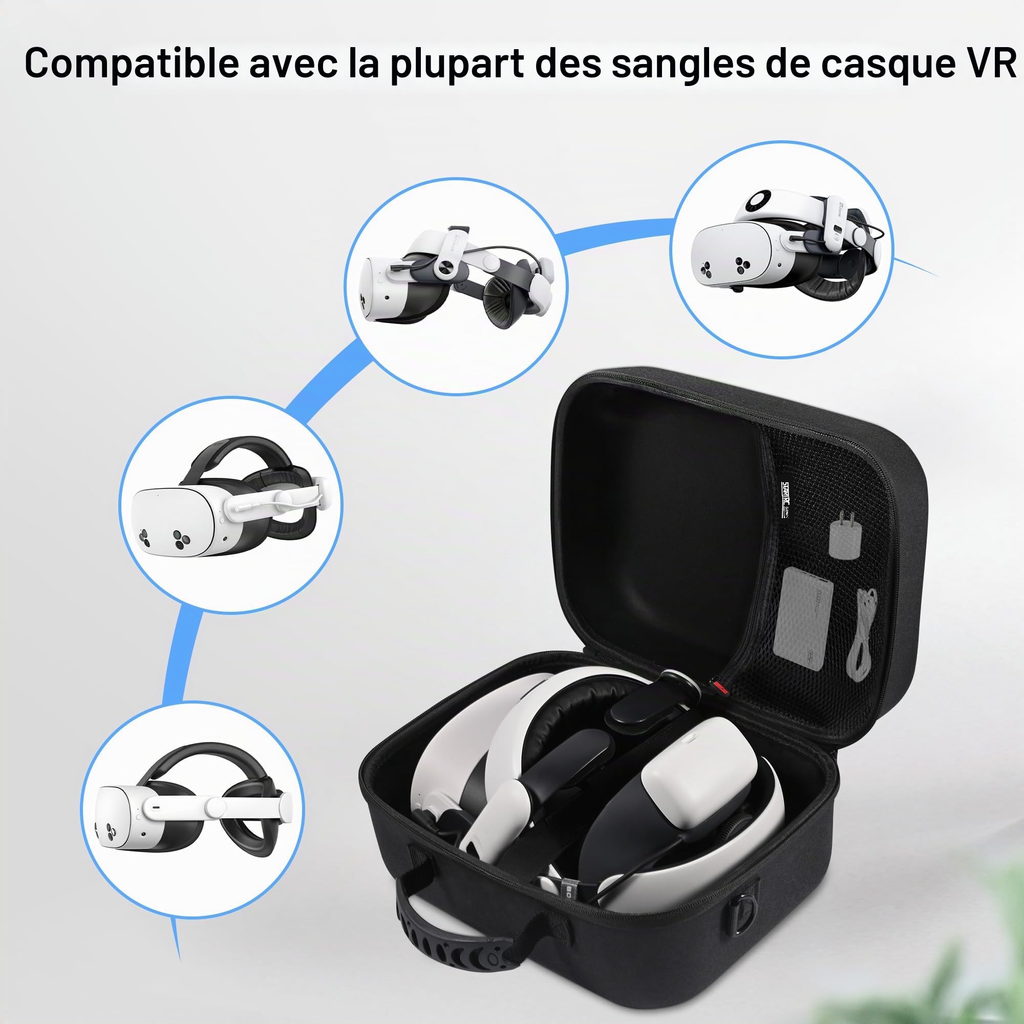 Grand étui de transport pour Meta Quest 3S/Quest 3, étui de voyage rigide pour BOBOVR S3 Pro/Kiwi, sangle de tête de batterie, contrôleurs et autres accessoires, sac de voyage portable pour Oculus