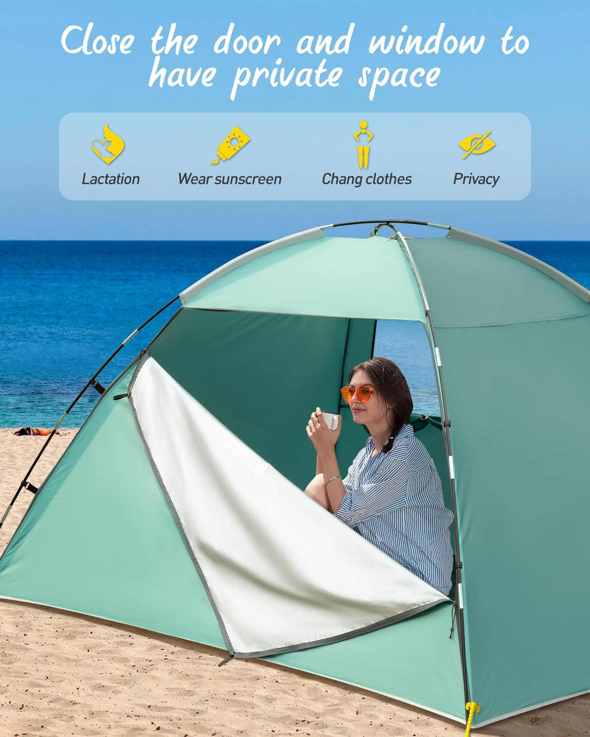 Tenda Da Spiaggia, 2-3 Persone Tenda Parasole Spiaggia, UPF 50+ Uv Protection, Installazione Semplice, Leggera E Facile Da Trasportare, Per Campeggio, Spiaggia, Attività All'aperto
