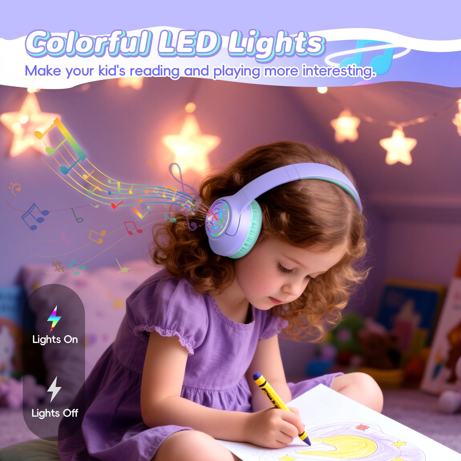 Botesty Sound Cuffie Bluetooth per bambini, leggere, senza fili, per bambini, volume limitato 85/94 dB, Bluetooth 5.4, cuffie over-ear per bambini con microfono integrato, viola