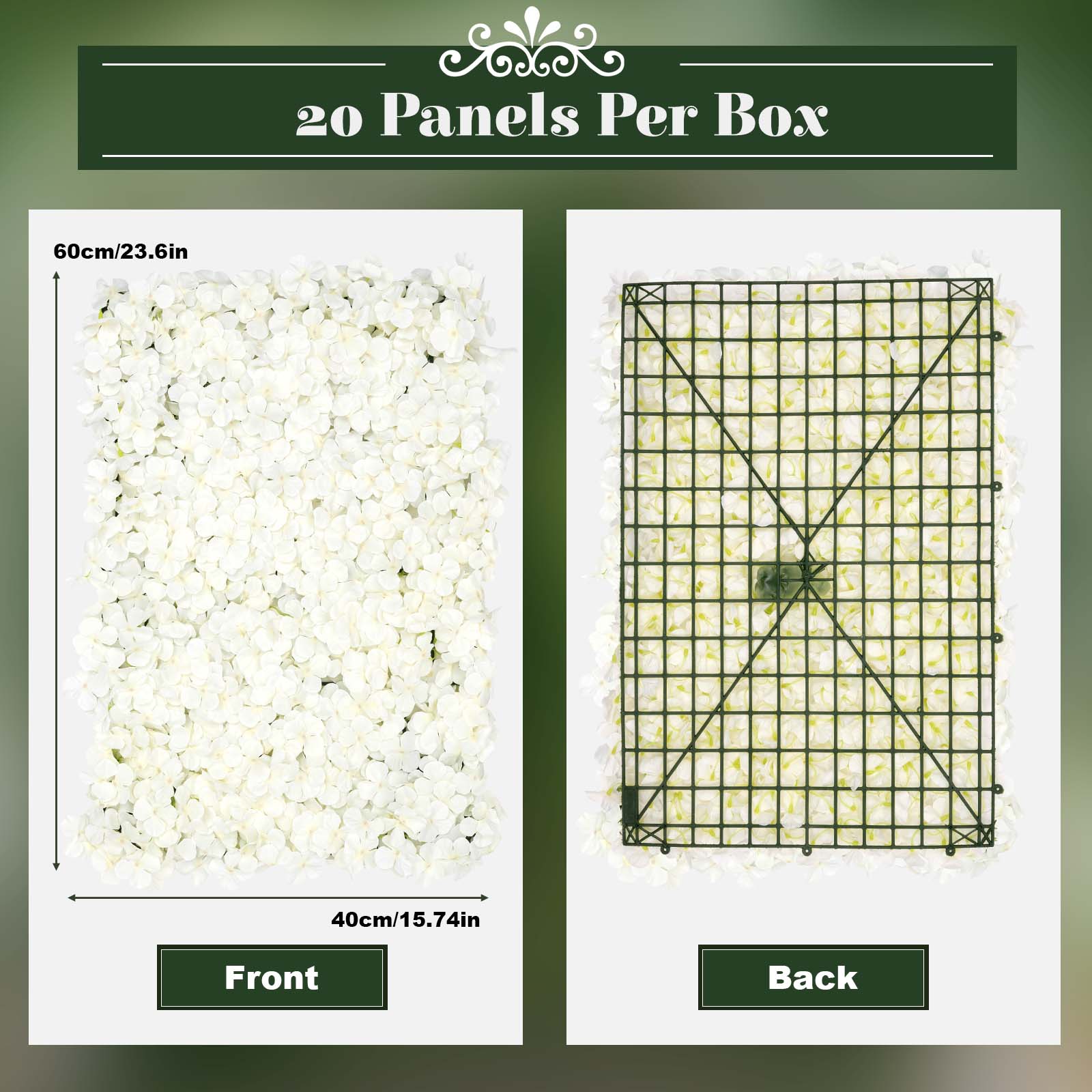 Rosenwand Künstliche Blumenwand 20 Stück Blumenstrauß Dekor Wandpaneel für Hintergrunddekoration 40 * 60cm - Weiß