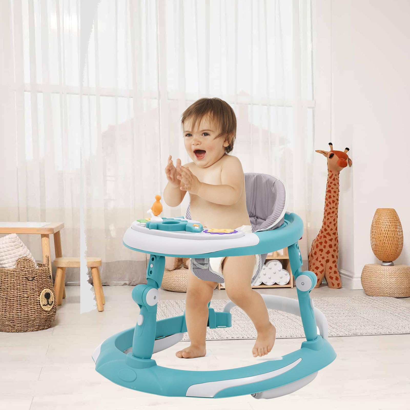 Baby Lauflernhilfe,3-in-1 Lauflernwagen vom Sitzen zum Stehen, Gehhilfe mit Esstablett und Spielcenter für Babys Jungen Mädchen ab 6 9 18 Monate (Hellgrün)