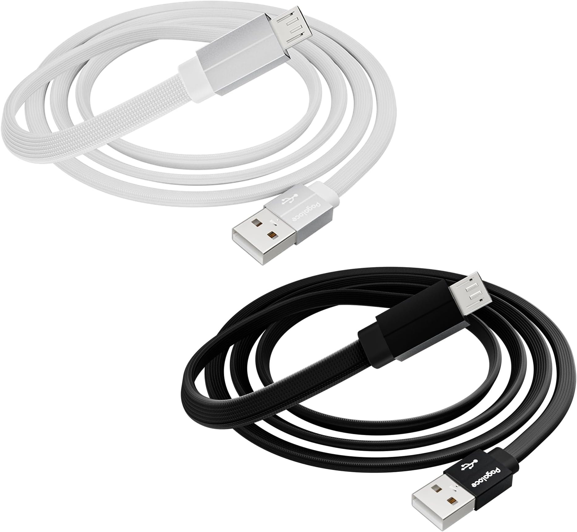 2 Pack Flat Micro USB Cable 10FT, PS4 & Kindle Controller Charge Charging Cable, USB 2.0 A to Micro Braided Cord, Charging & Data Transfer, Compatible with Samsung Galaxy S7 S6, Note 5, White/Black