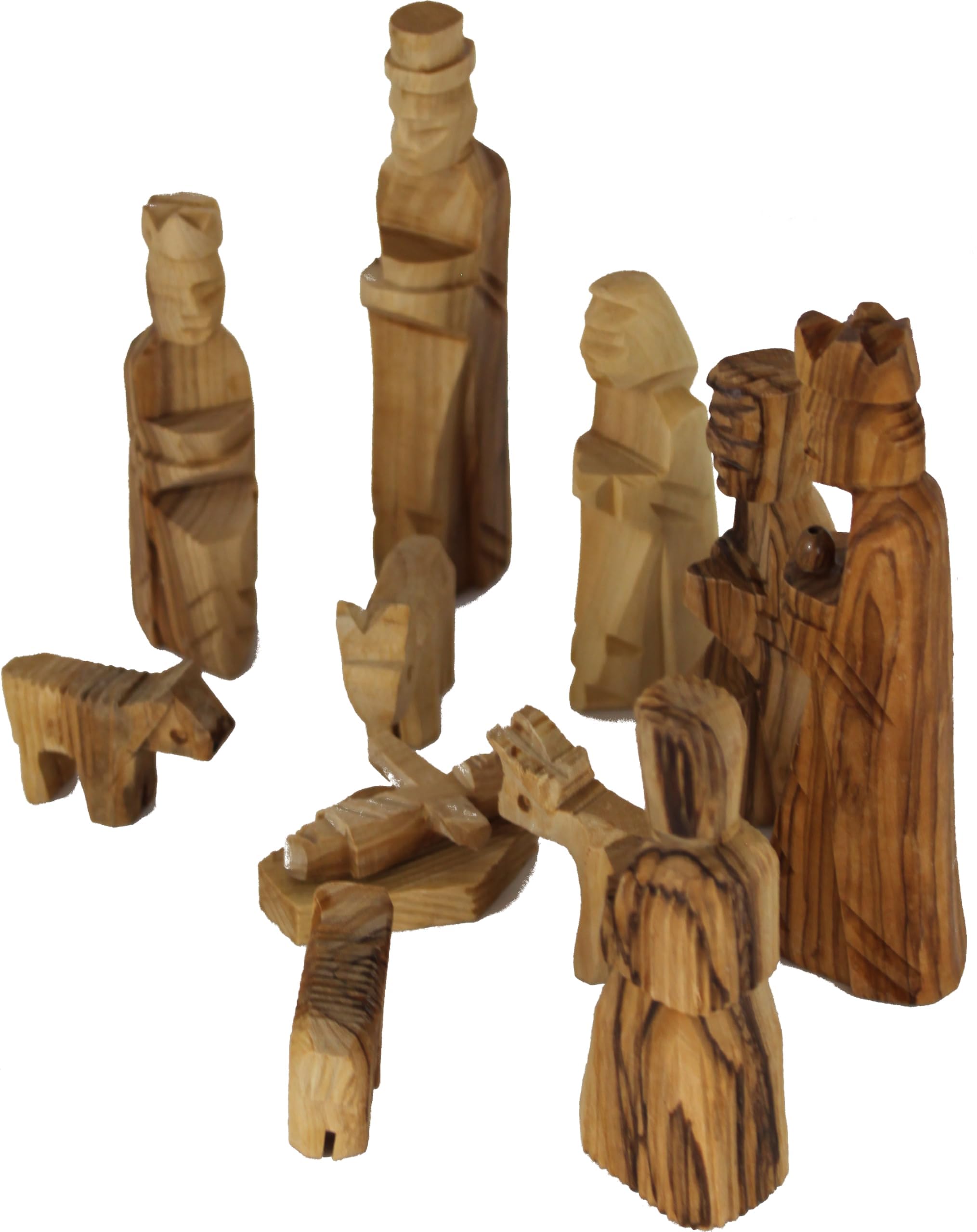 Holy Land Market Kinderkrippe aus Olivenholz - 12-teiliges Weihnachtskrippe aus Holz, handgefertigt in Bethlehem, mit bildlichem Geschichtenheft & Echtheitszertifikat, 13 cm Figuren