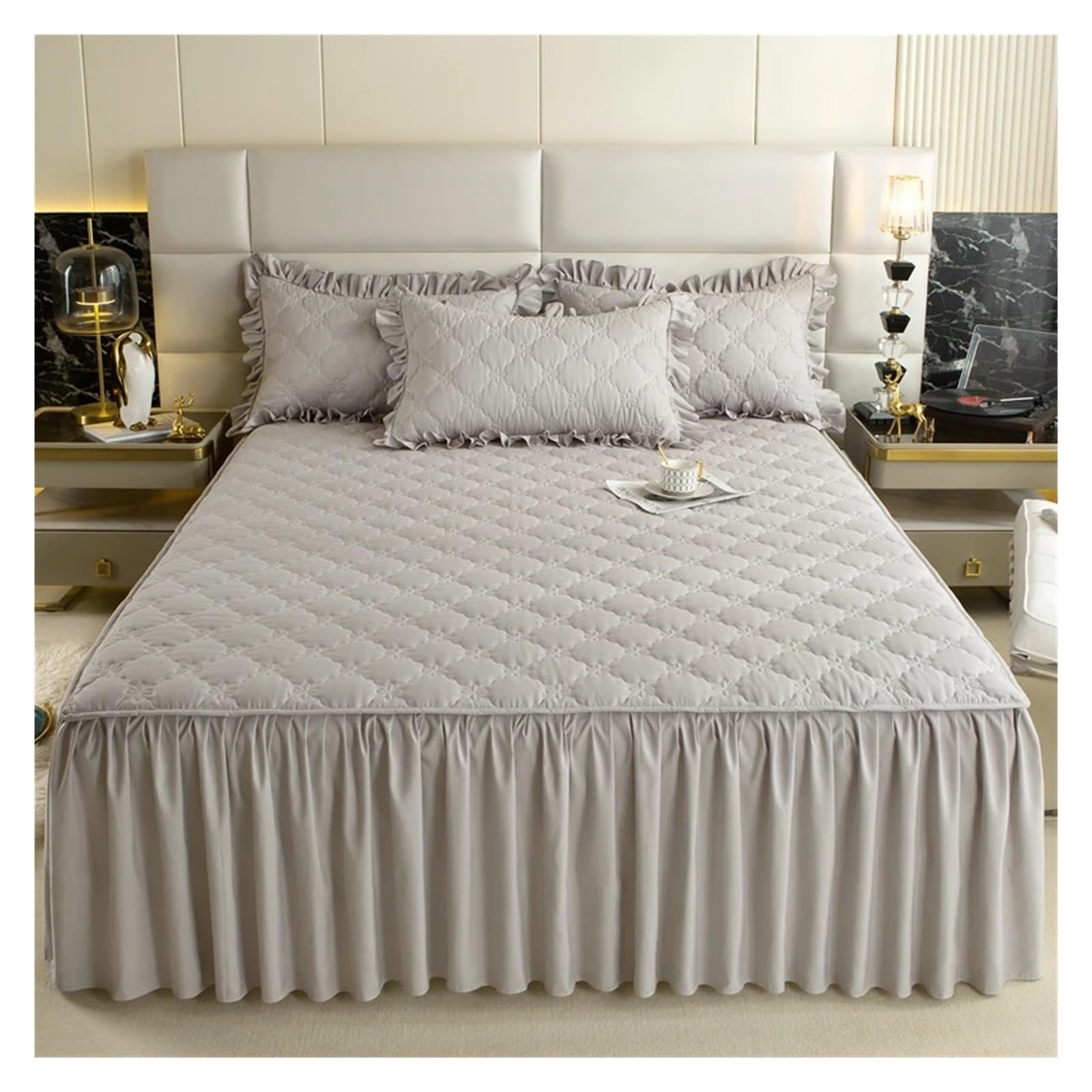 Thickened Bed Skirt Solid Color Bed Cover Quilted Mattress Protector Bedspread(5,Queen 150x200cm 1pc)