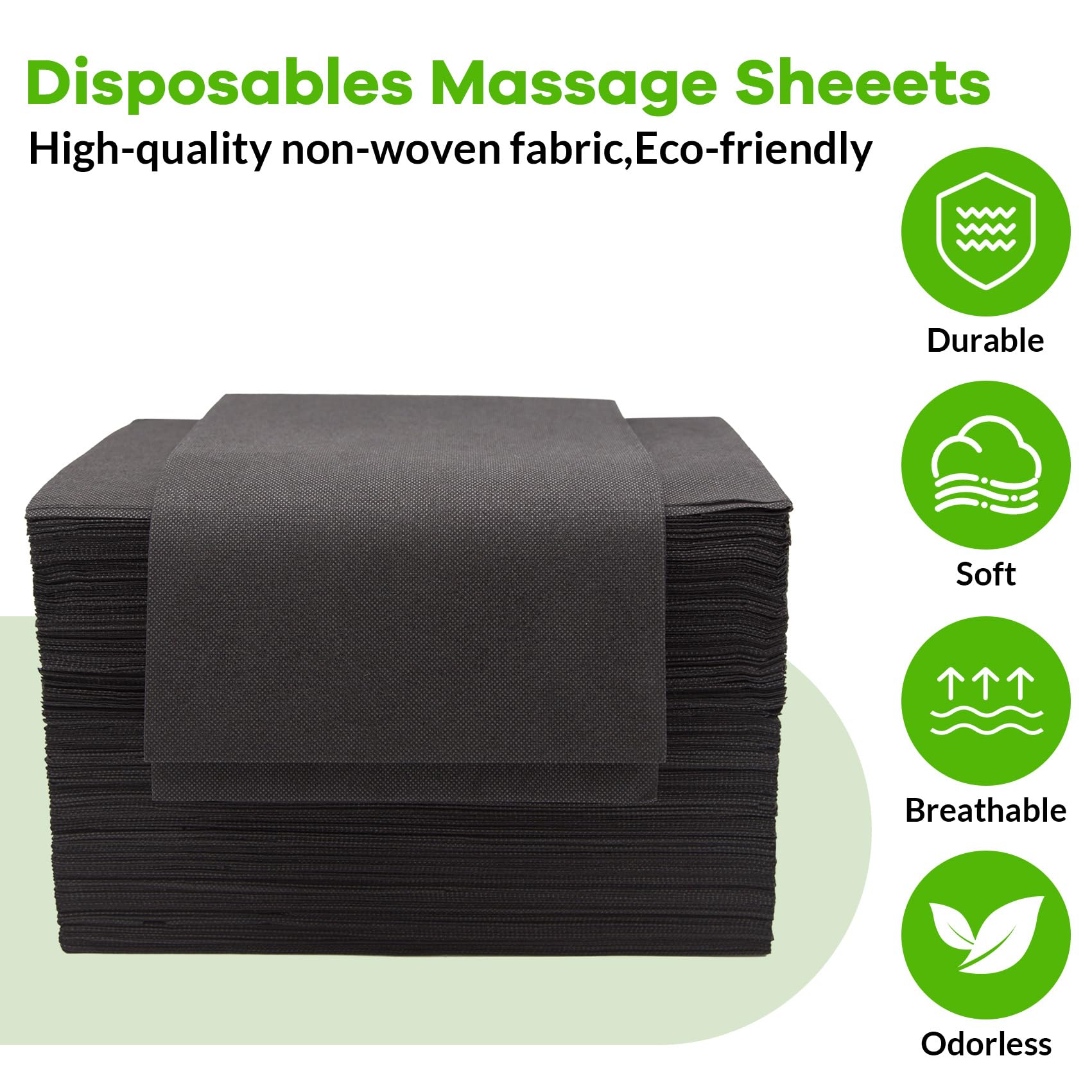 50 sábanas desechables grandes para mesa de masaje, 78.7 x 200.7 cm, color negro, transpirables, para salón de belleza, spa, cera de pestañas, tatuajes, tela suave no tejida