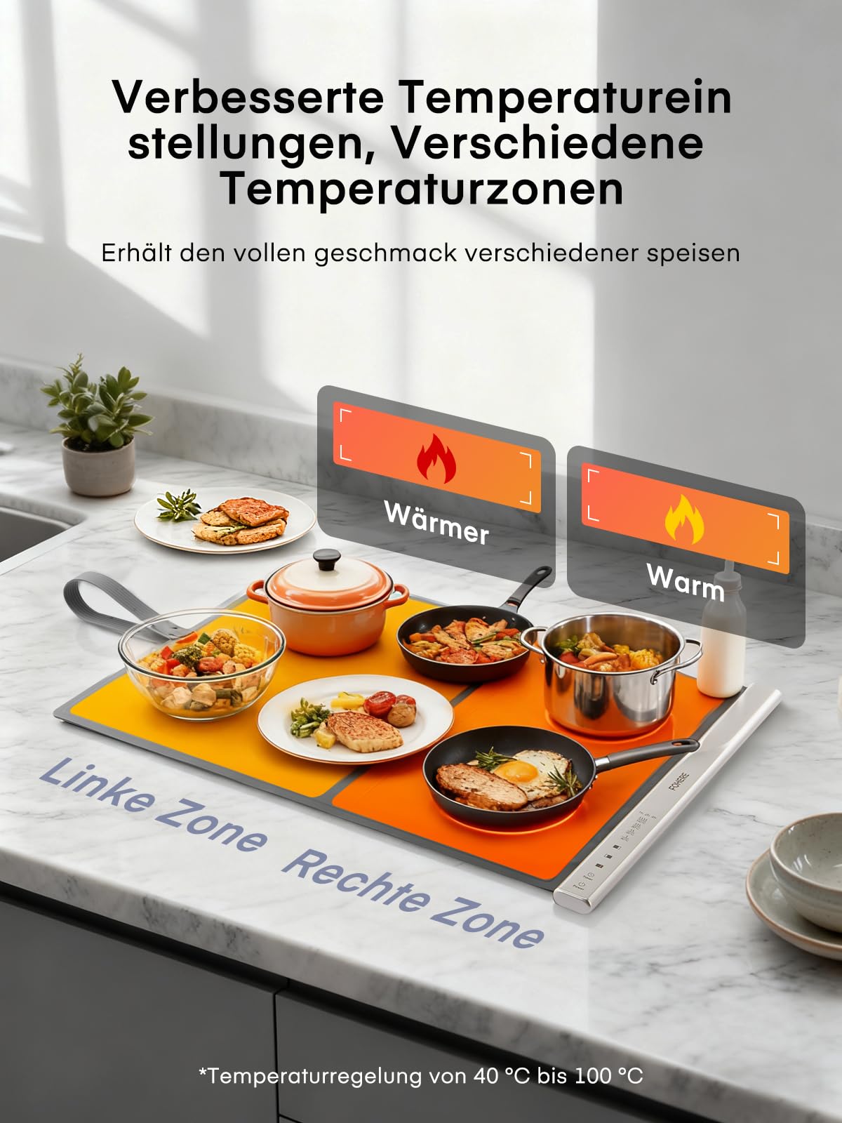 FOHERE Warmhaltematte für Speisen, Elektrische Warmhalteplatte mit Großer Oberfläche, 4 Std. Timer, Lebensmittelechtes Silikon-Nanomaterial