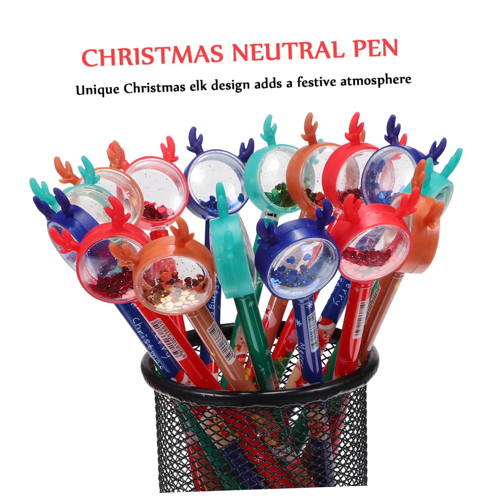 WOONEKY Lot De 36 Stylos À Encre De Noël En Forme De Cerf Et Délan À Paillettes Brillantes Multicolores Pour Le Bureau Lécole