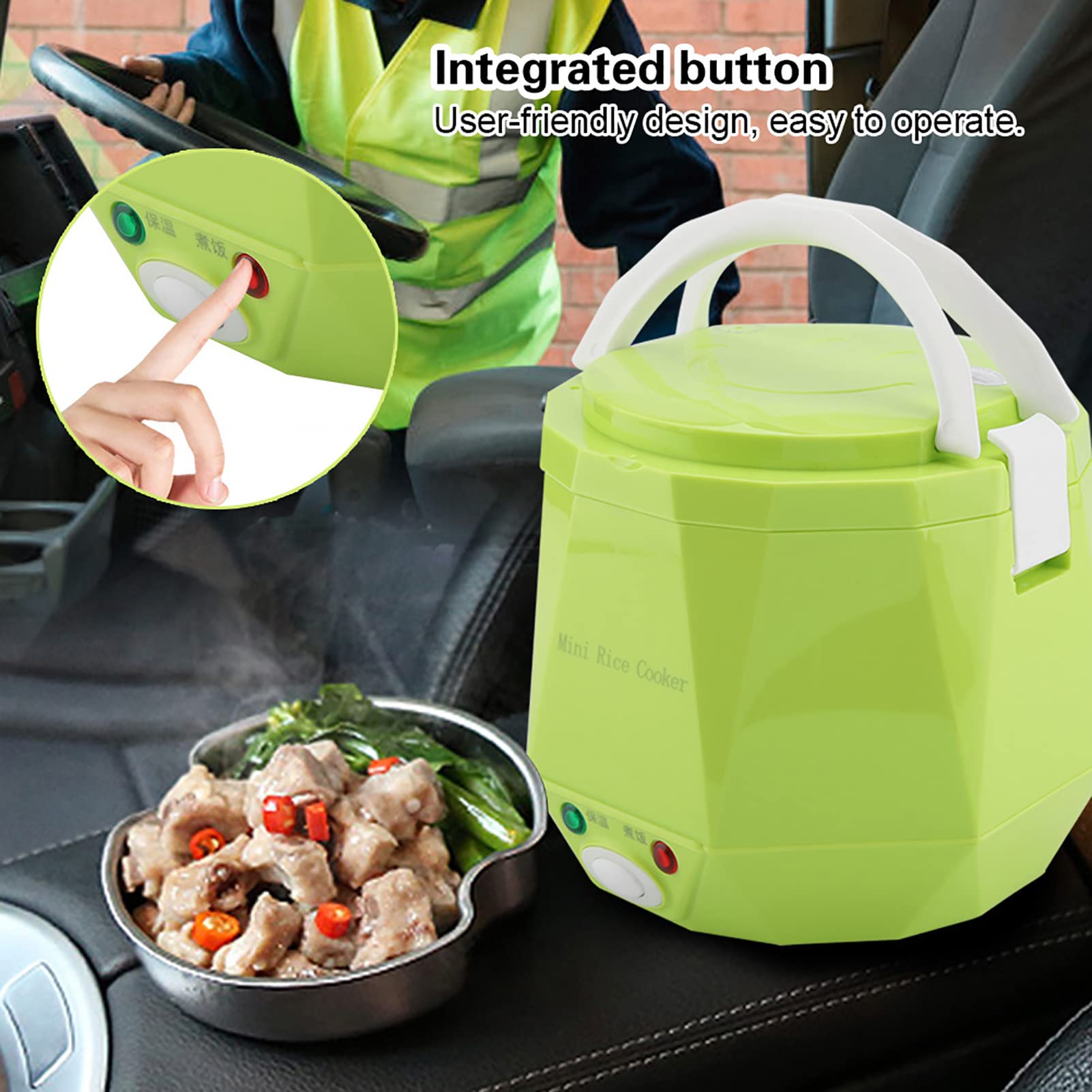 Olla Arrocera Eléctrica Multifuncional Portátil, 24V, 140W, Comida para Camiones, para el Hogar y los Viajes (GREEN)