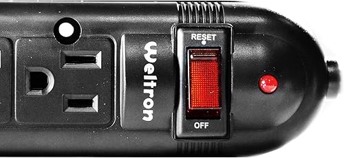 Miniatura 4 de Weltron Regleta de protección contra sobretensiones negra de 6 tomas, montaje en pared, 750 julios, cable largo de 20 pies