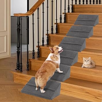 Dog Ramp for Stairs, Non-Slip Pet Ramp for Stairs with Self-Sticky Pads for Inside Stairs Small & Senior Dogs and Cats Dark Gray, 6 Pack