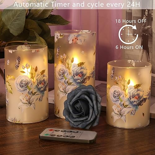 Miniatura 2 de Velas sin llama, velas LED con tema de amor, funcionan con pilas, con control remoto, peonía azul, mariposa, rosa, velas de cristal para Navidad,