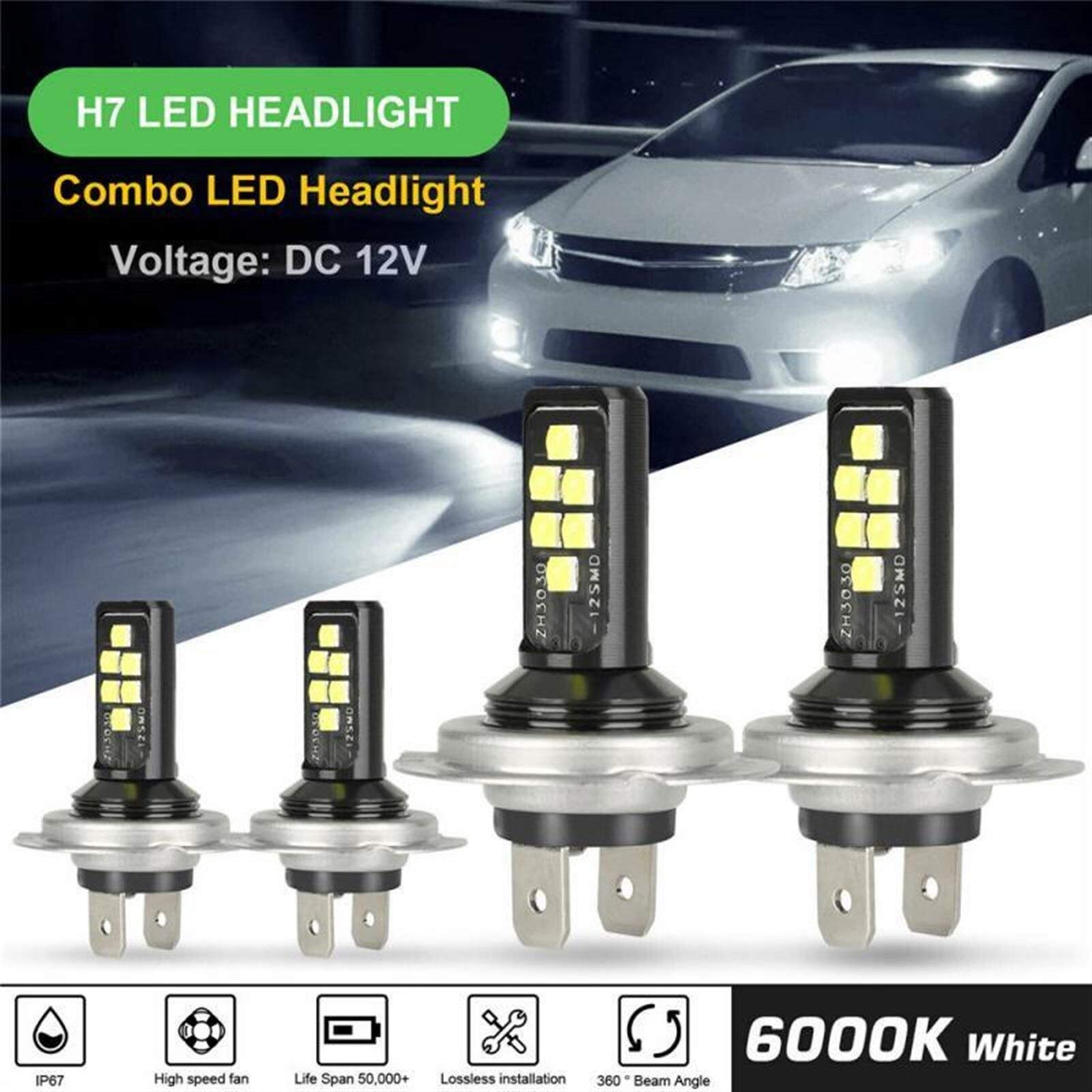Visibilidad máxima Automotive Bombillas Faro 1 / 2pcs H4 H7 del coche LED Faro Kit de bombillas de luz de cruce 6000K blanca kit del coche LED de iluminación automático Faros de Niebla IP67 / impermea