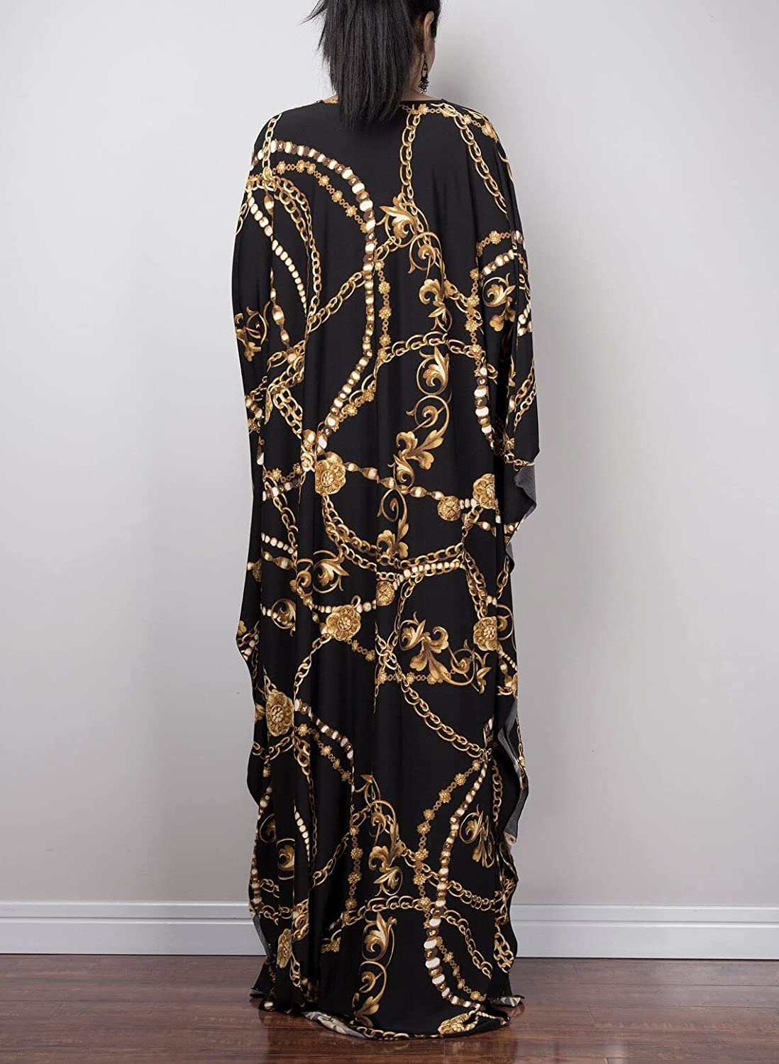 Venasha Damska sukienka kaftan z krótkim rękawem, kostium kąpielowy na lato, C-31, czarny łańcuszek, XL, C-31 czarny łańcuszek, XL