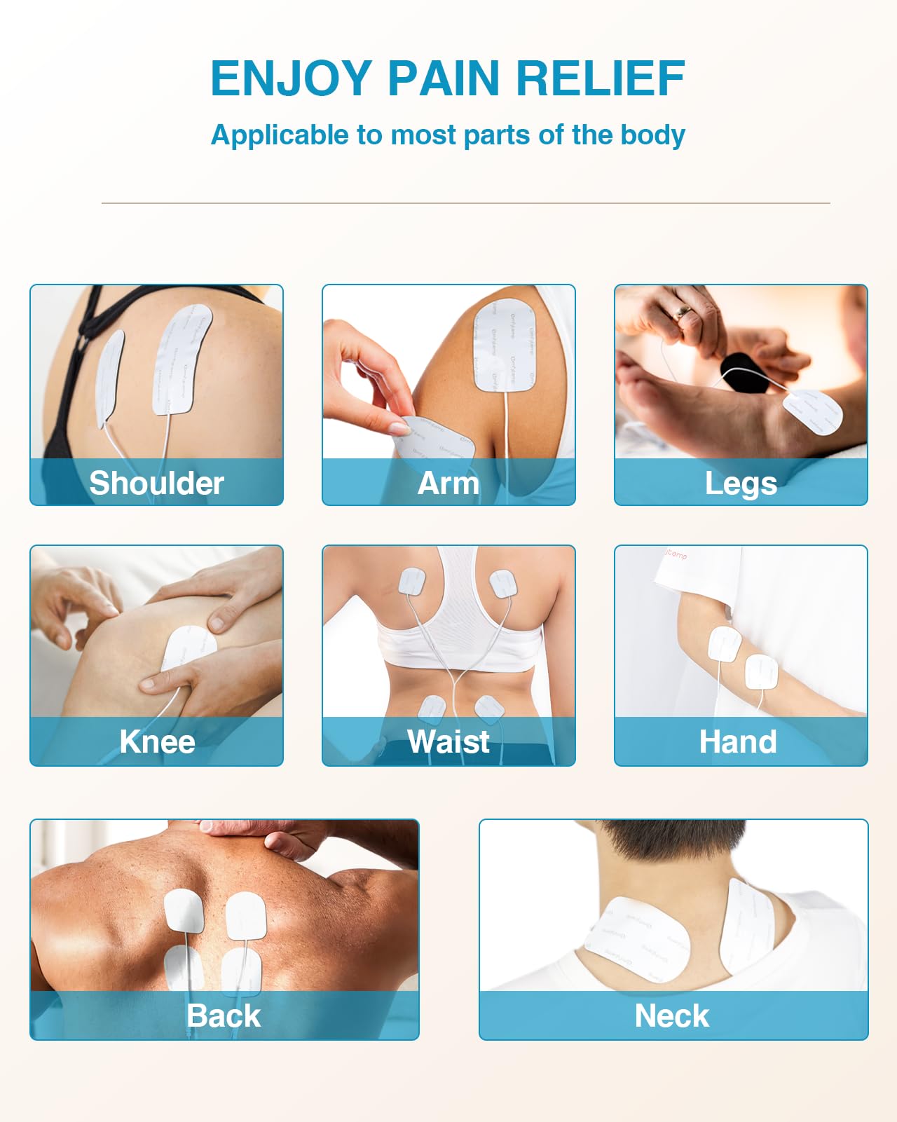 Comfytemp Adhesive Electrodes, TENS Unit Replacement Pads for K6155 K6106 K6105, TENS Pads with 3 Sizes, Reusable 2mm Pin Connector Electrodes Pad, Non-Irritating Design for Muscle Stimulator 10 Packs — Amazon image 2