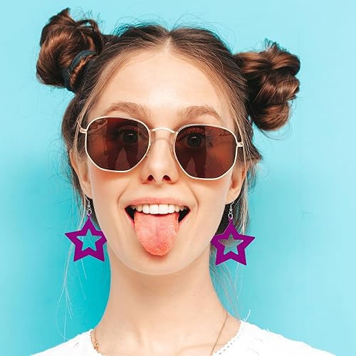 Miniatura 6 de Aretes acrílicos coloridos de estrella, aretes de neón de los años 80 y 90, gota de neón retro, regalo de Navidad para mujeres, 3 pares de