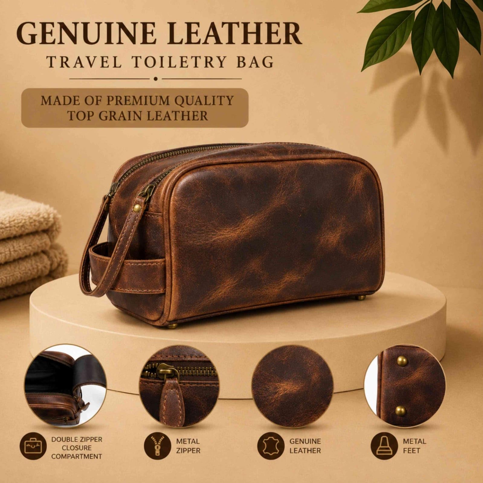 warreplica Beauty case da viaggio in pelle per uomini e donne, custodia organizzata per toelettatura e cosmetici con scomparti multipli, Espresso, Beauty case da viaggio