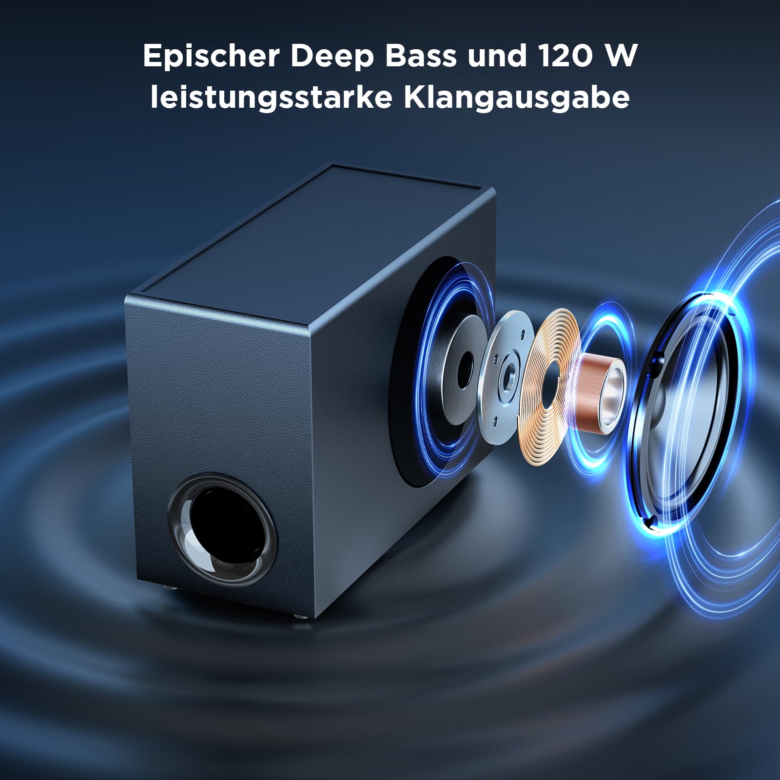 120-W-Soundbar mit Subwoofer für Smart-TV Bluetooth 5.0 Heimkino, Deep Bass-Audiosystem mit BT/ARC/optischem/AUX-Anschluss für TV und PC