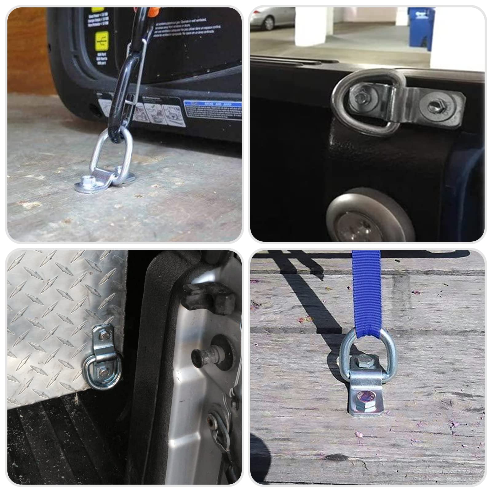 6 szt. 3/8" pierścienie mocujące do ciężarówki, wytrzymałe kotwy mocujące 2,725 kg, haczyki do przyczep, łodzi, vanów, do kontroli ładunku przyczepy, wiązania