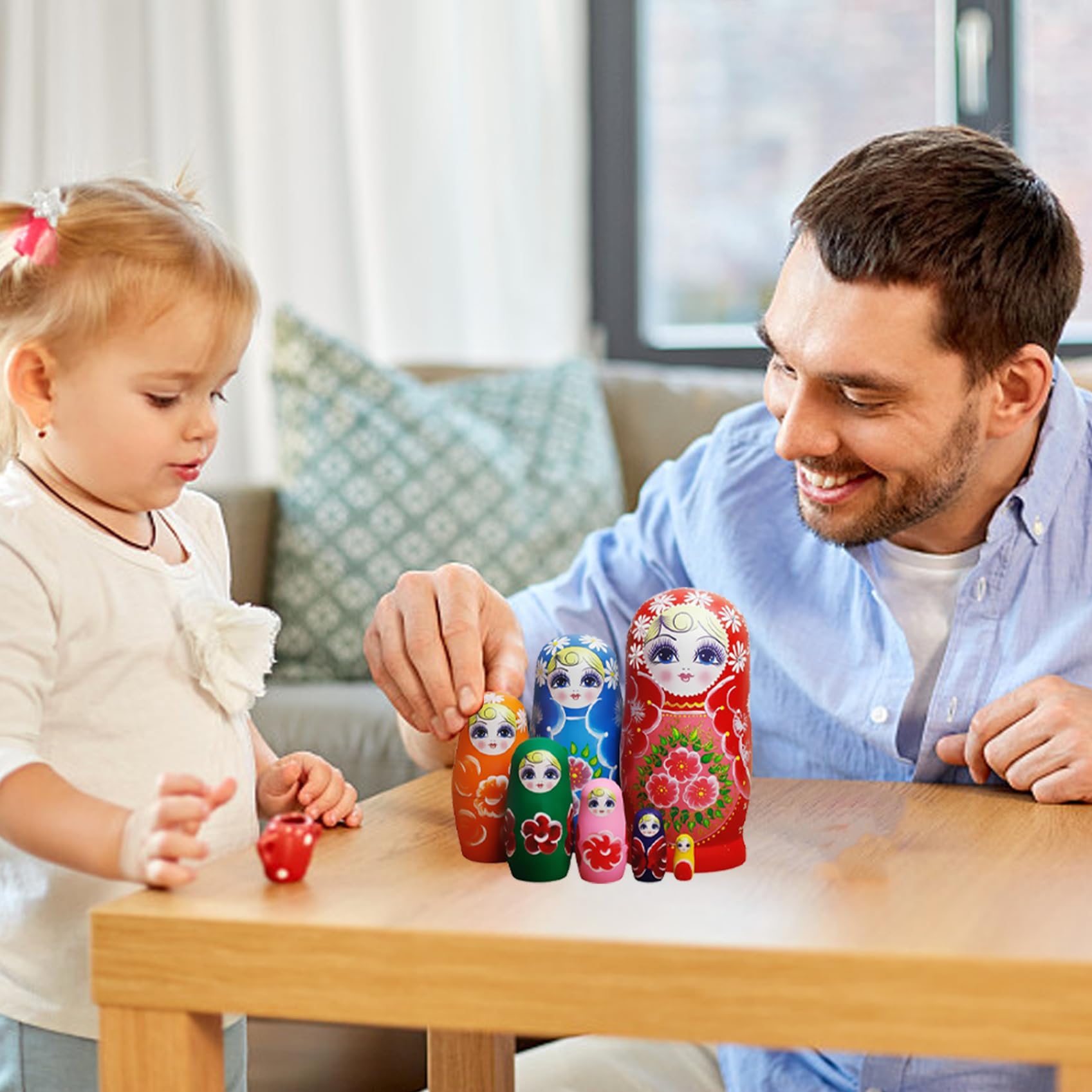 Lot de 7 poupées gigognes Russes en Bois Matryoshka imprimé Tournesol, Jouet décoratif pour Enfants et Adultes collectionneurs