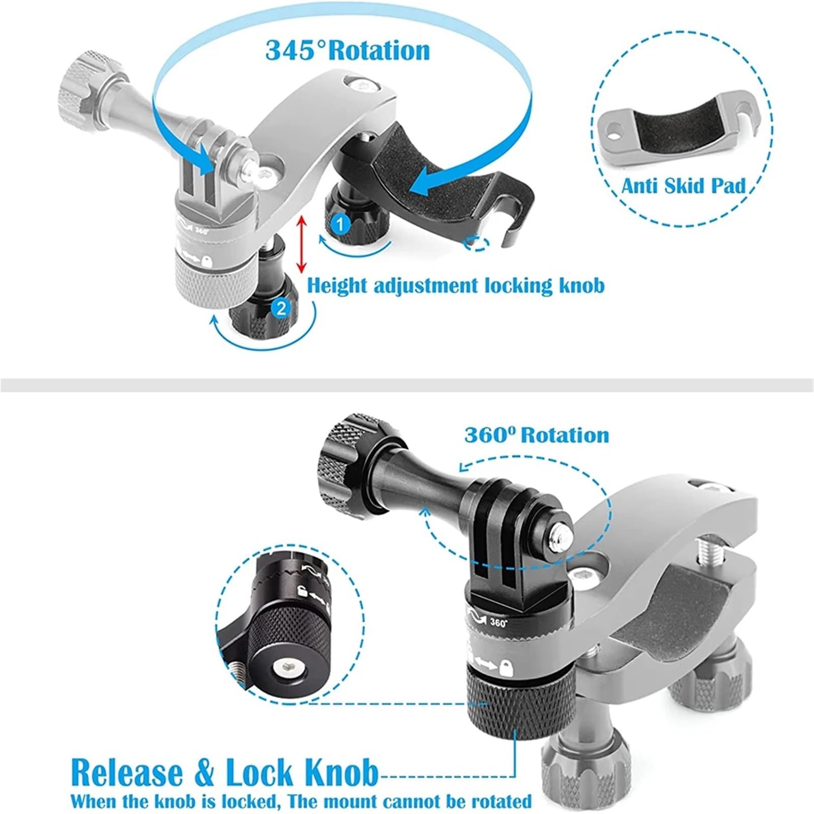 Compatibile con GoPro Supporto for Manubrio Bici in Alluminio Rotante a 360 Gradi for Action Cam Hero 13 12 11 10 9 Session(New Set)