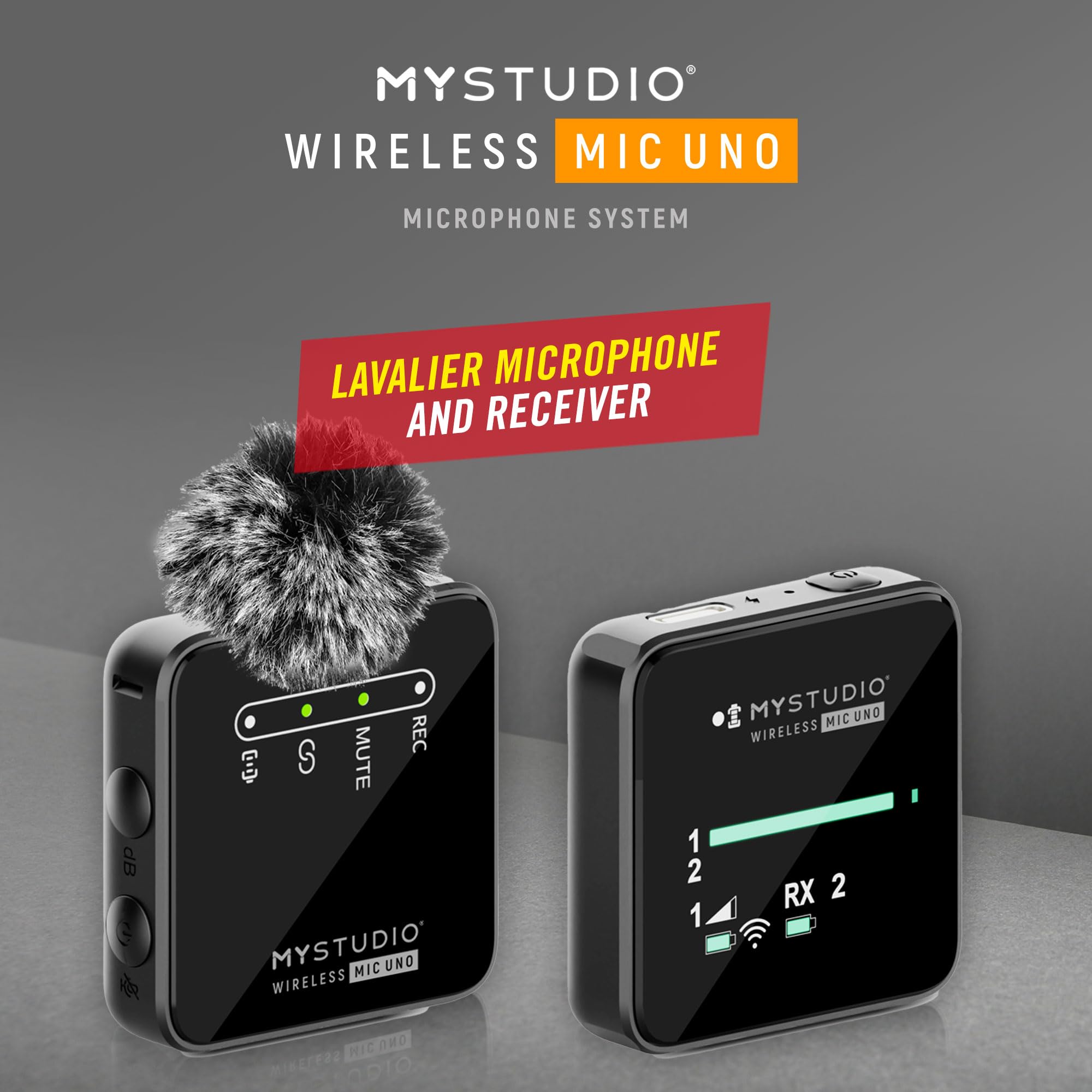 Micrófono inalámbrico UNO • Juego de micrófono con Solapa de Solapa Lavalier • Inalámbrico • Compatible con Smartphones y cámaras • Funda rígida incluida
